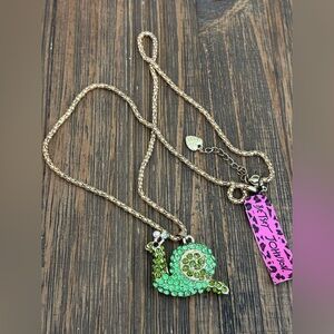 Betsey Johnson Gold Chain Necklace with Green Crystal Snail Pendant